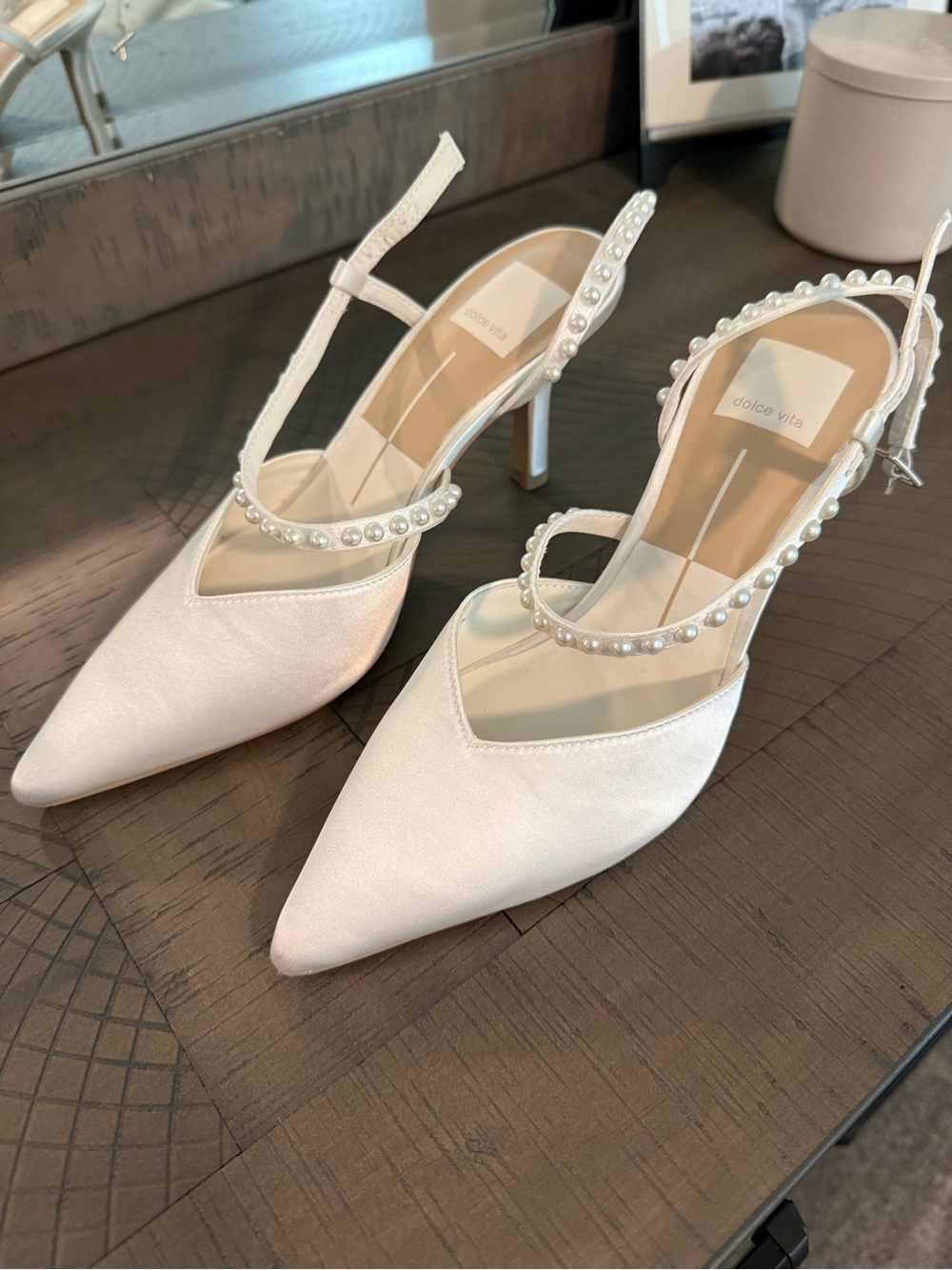 Dolce vita Kamra pearl heels true white satin heels